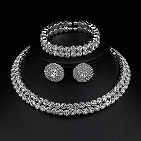 Bridal Jewelry Sets Three-piece Suit Rhinestone Alloy 1 Necklace 1 Bracelet Earrings Women's Stylish Ethnic Fashion Vintage Style Precious Geometric Jewelry Se