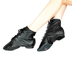 Women's Jazz Shoes Modern Shoes Dance Boots Performance Training Practice Flat Oxford Flat Heel Round Toe Lace-up Adults' Black