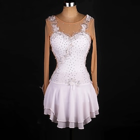 Figure Skating Dress Latin Lace Crystals / Rhinestones Women's Girls' Training Performance Long Sleeve High Mesh Spandex