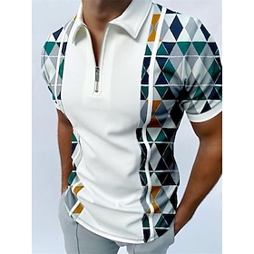 Men's Polo Shirt Golf Shirt Argyle Turndown Black White Red Blue Green 3D Print Casual Daily Short Sleeve Print Zipper Clothing Apparel Spo