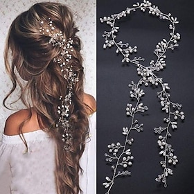 Bridal Rose Gold and Gold Silver Extra Long Pearl and Crystal Beads Bridal Hair Vine Wedding Head Piece Bridal Hair Accessories Headband Hair Jewelry Hair Acce