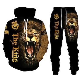 Personnalité Animal Cool Lion 3d Partout Imprimer Survêtements Hommes Fermeture éclair à Capuche Pantalon 2 Pièces Ensemble Sport Costumes