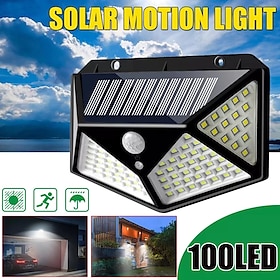 solcellevegglys utendørs 100leds 3 moduser 270 lysvinkel solenergi bevegelsessensor utendørs lampe ip65 vanntett lyskontroll solcellevegglampe egnet for garasj