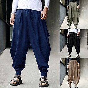 Men's Trousers Baggy Pants Casual Pants Baggy Harem Pants Drawstring Elastic Waist Wide Leg Solid Color Daily Streetwear Hippie Yoga Loose Fit Black Navy Blue