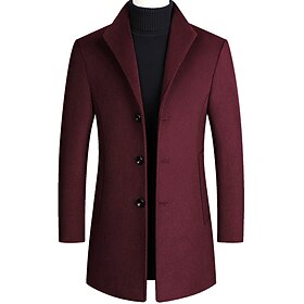 Men's Winter Coat Wool Coat Overcoat Blazer Office Business Winter Wool Windproof Warm Outerwear Clothing Apparel Office / Business Solid Color Pocket Stand Co