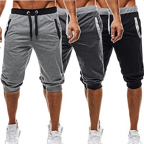 Men's Sweat Shorts Running Shorts Capri Pants Patchwork Drawstring Plain Daily Holiday Going Out Streetwear Basic Black Light Grey Micro-el