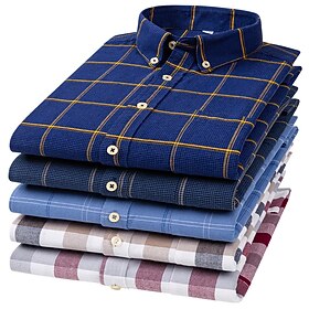 Voor heren Overhemd Button-down overhemd Shirt met kraag Oxford overhemd Schotse ruit Bruiloft Casual A B F G Lange mouw Alle seizoenen Kleding