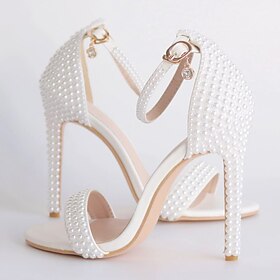 Women's Wedding Shoes Elegant Pearl-Embellished High Heel Sandals  Perfect for Wedding and Formal Events