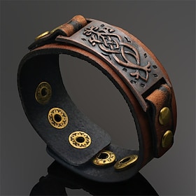 Men's Bracelet Bangles Classic Imagine Personalized Stylish Fashion European Trendy Hard Leather Bracelet Jewelry Brown For Party Gift Daily Prom Festival