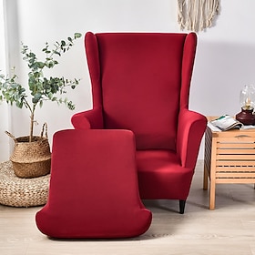 effen kleur stretch wingback stoelhoes wingstoelhoezen spandex stof bordeauxrood wingback fauteuilhoezen met elastische onderkant voor woonkamer slaapkamer dec