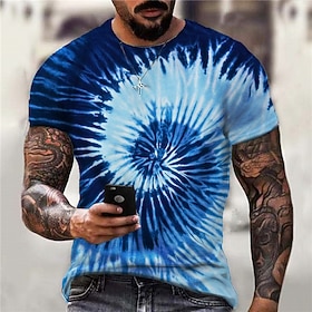 Men's Graphic Tie Dye Spiral Stripe T Shirt Short Sleeve T shirt 3D Print Crew Neck Shirt Sports Designer Classic Daily Sports Weekend Purple Light Blue Summer
