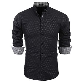 Men's Dress Shirt Button Up Shirt Plaid Shirt Collared Shirt Black Wine Army Green Long Sleeve Plaid / Check Turndown Spring Fall Wedding Outdoor Clothing Appa
