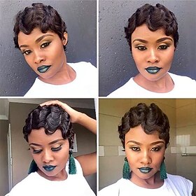 Wig Finger Wave Wig Glueless Wear and Go Wig Short Syntheyic Curly Wigs for Black Women Nuna Wig 1920s Cosplay Costume Carnival Party Daily Use Halloween Wigs