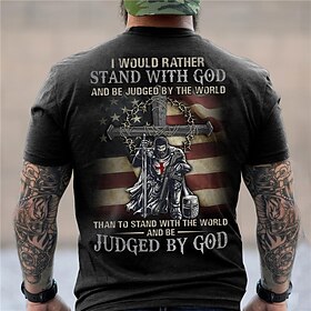 Men's T shirt Tee Graphic Tee Distressed T Shirt Templar Cross Soldier National Flag Crew Neck Custom Print Yellow Blue Green Dark Gray 3D Print Outdoor Casual