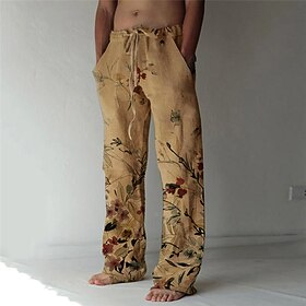 Voor heren Broek Zomerbroek Strandbroeken Elastisch ontwerp met trekkoord Voorvak Recht been Grafische prints Bloem Comfort Zacht Casual Dagelijks Voor vakanti