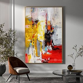 Oil Painting 100% Handmade Hand Painted Wall Art On Canvas Abstract Knife Painting Landscape Yellow Red For Home Decoration Decor Rolled Ca