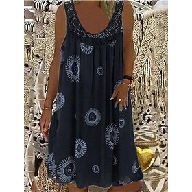 Women's Casual Dress Shift Dress Midi Dress Black White Yellow Sleeveless Paisley Print Spring Summer Crew Neck Basic Weekend Loose Fit 2023 S M L XL XXL 3XL 4