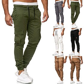 Men's Cargo Pants Cargo Trousers Joggers Trousers Drawstring Elastic Waist Multi Pocket Solid Color Sports Outdoor Daily Wear Casual Slim ArmyGreen Black