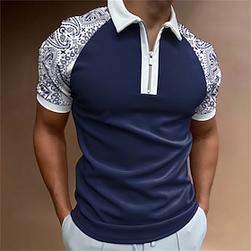 Men's Zip Polo Polo Shirt Casual Daily Quarter Zip Short Sleeve Sports Fashion Color Block Zipper Quarter Zip Spring  Summer Regular Fit Navy Blue Zip Polo