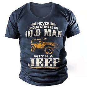 Camiseta Gráfica de Manga Corta para Hombres Nunca Subestimes a un Hombre Viejo con un Jeep Camiseta de Entusiasta de Off-Road y Estilo de Vida