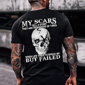 Men's T Shirt Patterned Skull Letter Crew Neck Short Sleeve Green Black Blue Casual Print Tops Basic Fashion Classic Comfortable Summer Sports Graphic Tees