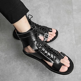 Men's PU Leather Sandals Gladiator Sandals Roman Sandals Black Sandals Classic Casual Beach Outdoor Daily Lace-up Shoes