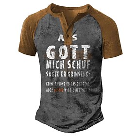 Men's T shirt Tee Henley Shirt Graphic Tee Funny T Shirts Color Block Letter Gott Henley Clothing Apparel 3D Print Plus Size Outdoor Daily Short Sleeve Patchwo