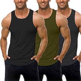 Men's Tank Top Vest Top Undershirt Sleeveless Shirt Solid Color Crew Neck Street Casual Sleeveless Clothing Apparel 3pcs Fashion Basic Classic Comfortable