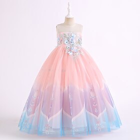 Kids Girls' Flower Girl Dress Dress Party Dress Flower Sleeveless Performance Wedding Party Mesh Elegant Princess Polyester Midi Party Dress Flower Girl's Dres