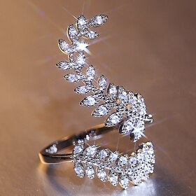 1pc Adjustable Ring For Women's Cubic Zirconia Clear Gift Daily Work Zircon Copper Leaf