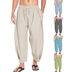 Men's Yoga Pants Side Pockets Harem Cropped Pants Bottoms Moisture Wicking Solid Color Dark Grey Apricot Green Yoga Fitness Gym Workout Summer Sports Activewea