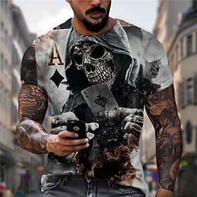Halloween Men's Unisex Skull Graphic Prints Poker T Shirt Shirt Short Sleeve T shirt 3D Print Crew Neck Shirt Sports Designer Casual Outdoor Street Daily Red B