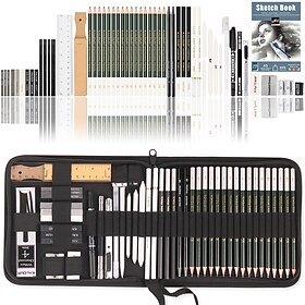 54Pcs Sketching Pencils Kit, Woodcase Lead Pencils Drawing Pencils 5H 2H HB Sketch Professional Numbered Black Wood Metal Pencils 54 Art Drawing Drafting Shadi