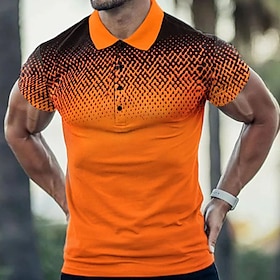 Men's Polo Shirt Golf Shirt Argyle Turndown Orange 3D Print Street Daily Short Sleeve 3D Button-Down Clothing Apparel Fashion Casual Comfor