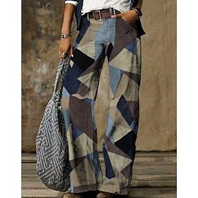 Women's Bootcut Culottes Wide Leg Chinos Pants Trousers Faux Denim Pink Blue Mid Waist Fashion Casual Weekend Side Pockets Print Micro-elastic Full Length Comf