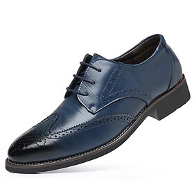 Men's Classic Blue Faux Leather Oxford Shoes with Brogue Detailing and Lace-up Closure  Formal  Casual Wear