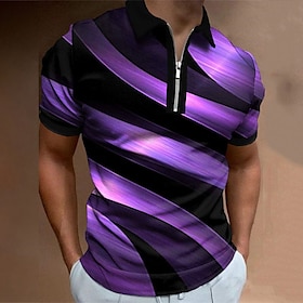 Homme POLO Tee Shirt Golf Rayure Spirale Col Rabattu Noir Rouge Bleu Violet Claire Orange 3D Effet Plein Air Du Quotidien Manche Courte Zip