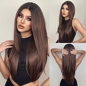 HAIRCUBE Auburn/Wine/Ombre Brown/Golden/Black Lace Front Wig Long Natural Straight 1341 T Part Kanekalon Lace Wig With Baby Hair For Woman