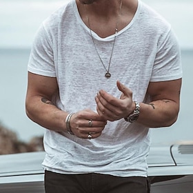 Men's T shirt Tee Solid Color Crew Neck Street Casual Short Sleeve Tops Basic Fashion Classic Comfortable Green White Blue / Summer
