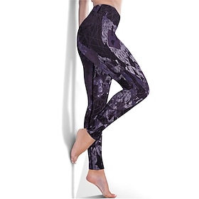 Women's Sports Gym Leggings Yoga Pants High Waist Spandex Green Gray Purple Cropped Leggings Camo / Camouflage Tummy Control Butt Lift Clothing Clothes Yoga Fi