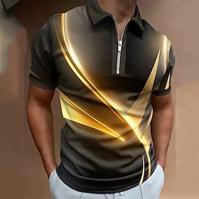 Men's Polo Shirt Golf Shirt Streamer Turndown Black Pink Blue Purple Green 3D Print Street Daily Short Sleeve Zipper 3D Clothing Apparel Fa
