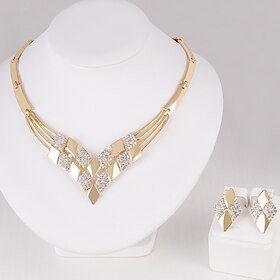 Hoop Earrings 2pcs Rhinestone Alloy 1 Necklace Earrings Women's Artistic Simple Luxury Geometrical Geometric Jewelry Set For Party Street Daily / Engagement dr