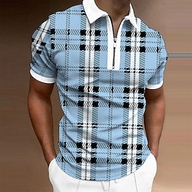 Men's Polo Shirt Quarter Zip Polo Casual Daily Turndown Quarter Zip Short Sleeve Sports Fashion Plaid Zipper Quarter Zip Spring Summer Regular Fit Green Apric