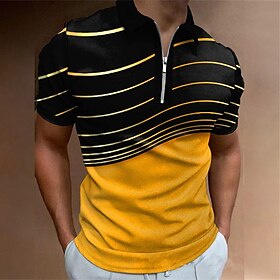 Men's Polo Shirt Golf Shirt Color Block Turndown Yellow Pink Blue Green 3D Print Street Daily Short Sleeve Zipper 3D Clothing Apparel Fashi