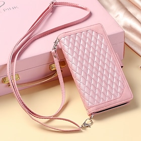 Phone Case For Samsung Galaxy S25 S24 S23 S22 S21 FE S21 Ultra Plus A14 A34 A54 A73 Handbag Purse Wallet Case Zipper with Removable Cross Body Strap With Card