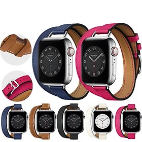 Klokkerem til Apple Watch Series 8 7 6 5 4 3 2 1 SE Ekte lær Erstatning Stropp Double Tour Armbånd