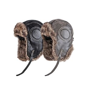 Men's Unisex Trapper Hat Black As Picture PU Leather Retro Solid / Plain Color