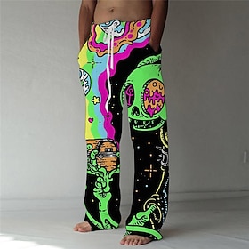 Men's Trousers Summer Pants Beach Pants Drawstring Elastic Waist Front Pocket Graphic Prints Monster Comfort Soft Casual Daily Fashion Big and Tall Red Blue