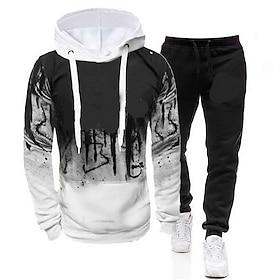 Men's Tracksuit Hoodies Set White Army Green Red Gray Hooded Graphic Letter Print 2 Piece Sports  Outdoor Casual Sports 3D Print Streetwear