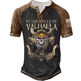Men's Henley Shirt T shirt Tee Tee Slogan T Shirts Graphic Skull Letter Henley Black Yellow Red Blue Purple 3D Print Plus Size Outdoor Daily Short Sleeve Patch